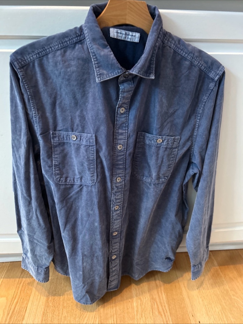 Tommy Bahama Men's Lightweight Corduroy Washed Blue Button-Up Shirt, Size L